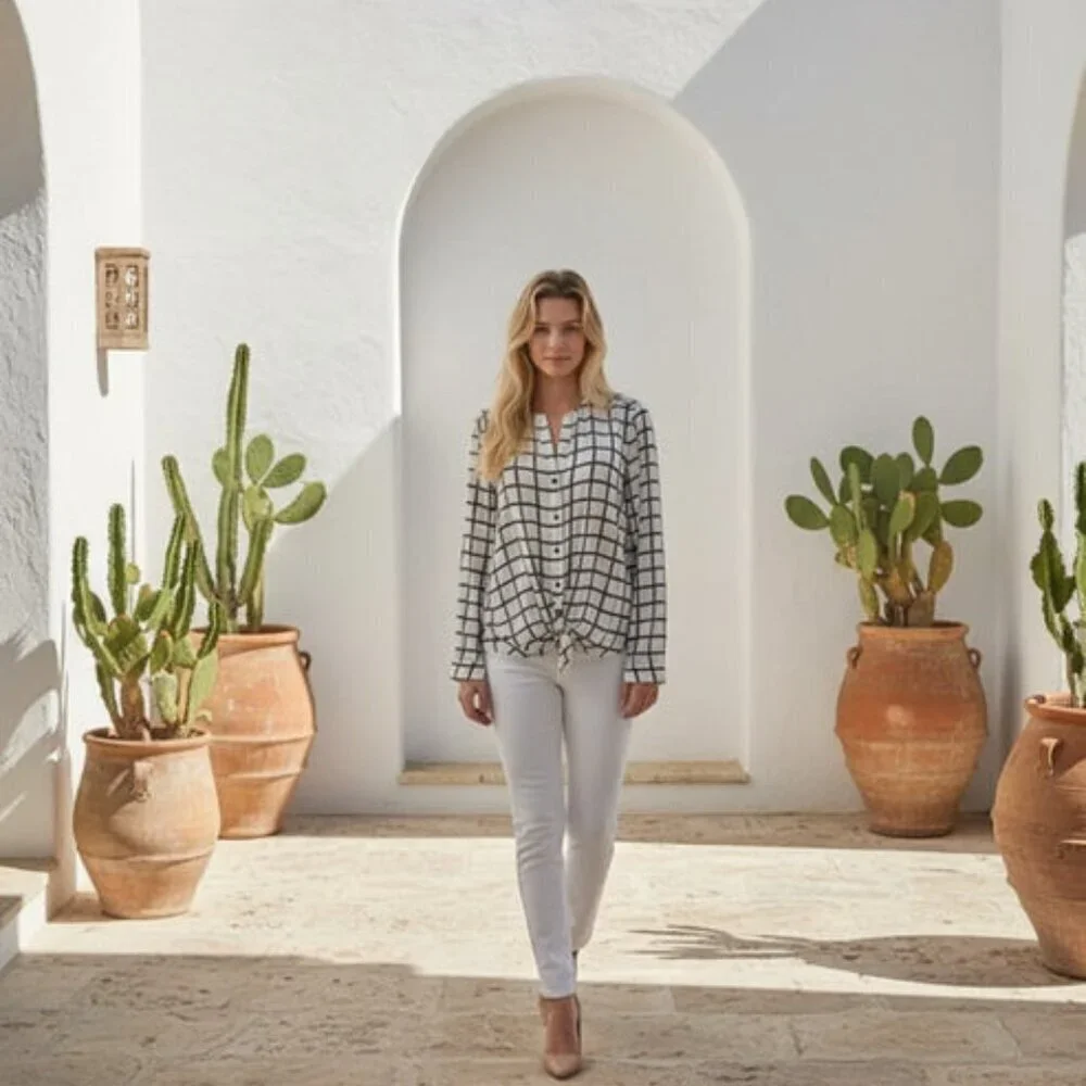 SHEER CHECKERED BLOUSE